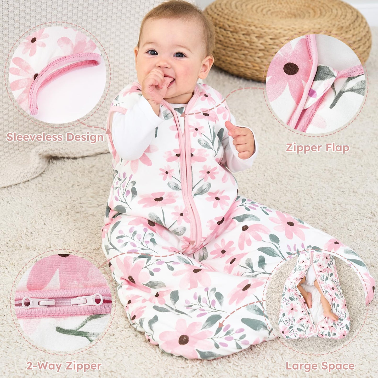 Yoofoss Baby Sleep Sack 6-12 Months, TOG 2.5 Baby Wearable Blanket with 2-Way Zipper, 100% Organic Cotton Fabric Winter Newborn Sleeping sack, Warm Soft Comfy(Medium)
