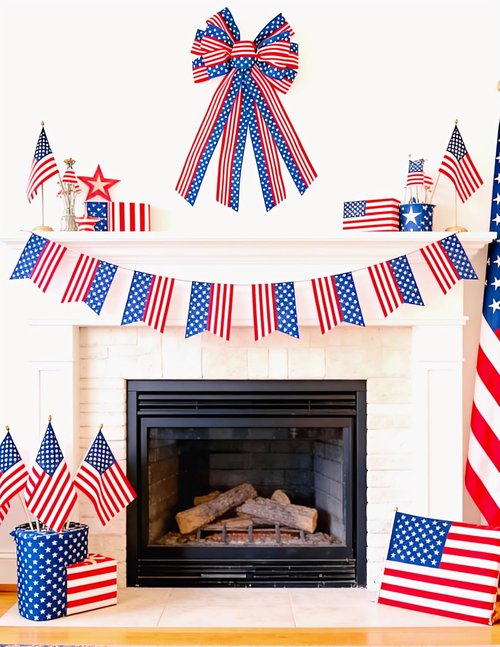 Large Patriotic Wreath Bow - 4th of July Decor with Star and Stripe Design | 11.4 x 20.8 in