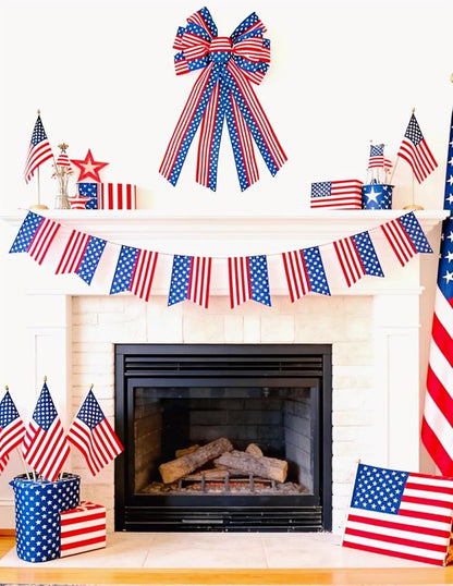Large Patriotic Wreath Bow - 4th of July Decor with Star and Stripe Design | 11.4 x 20.8 in