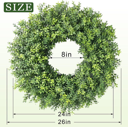 Regine Switzerland 26" Artificial Boxwood Wreath - Fresh Greenery for Front Door & Outdoor Decor
