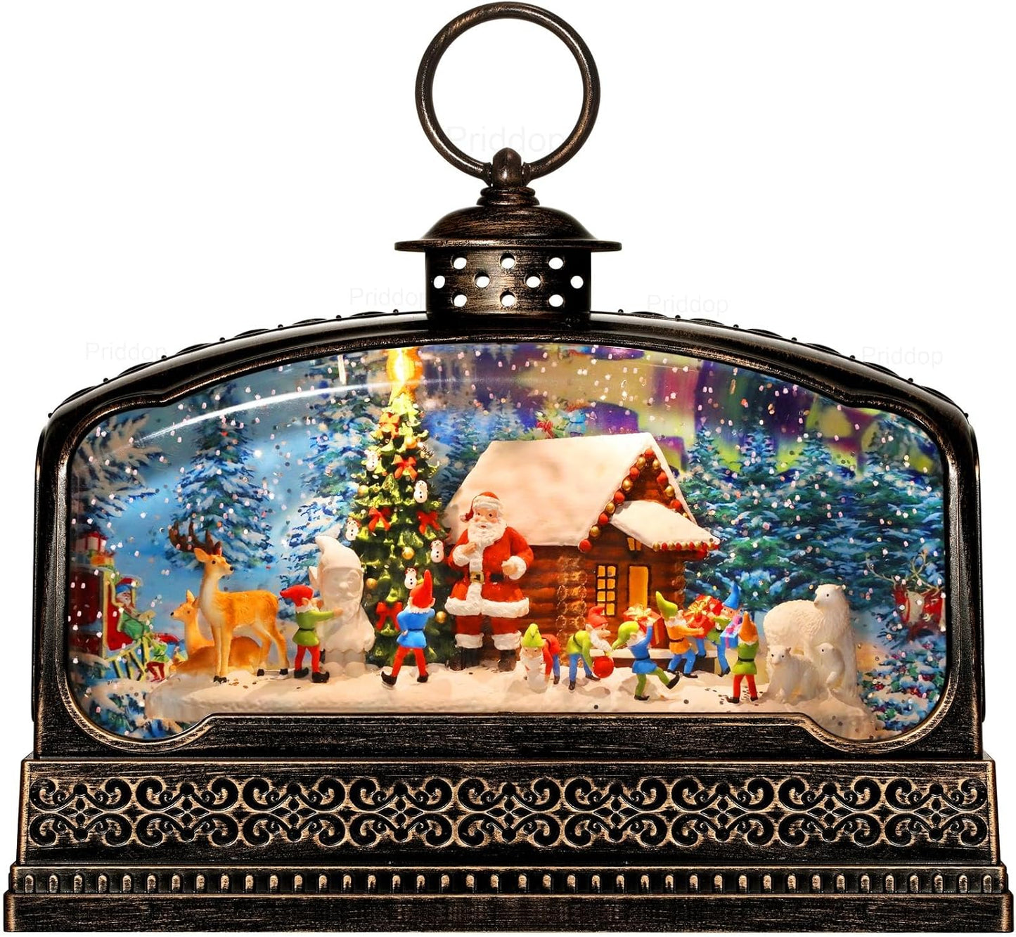 Priddop Christmas Snow Globe - Santa Claus & Snowman Decoration with Timer & Music | USB/Battery Operated