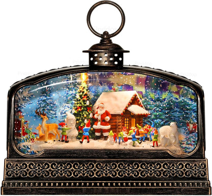 Priddop Christmas Snow Globe - Santa Claus & Snowman Decoration with Timer & Music | USB/Battery Operated