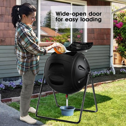 EJWOX Compost Tumbler, 35 Gallon Multipurpose Compost Bin, Heavy Duty Quick Work with Easy-to-Use Drain Plug for Liquid Collection, Black
