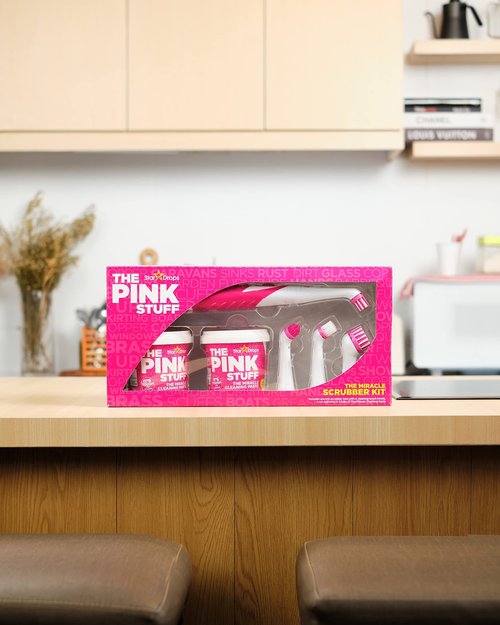 Stardrops - The Pink Stuff - The Miracle Scrubber Kit - 2 Tubs of The Miracle Cleaning Paste With Electric Scrubber Tool and 4 Cleaning Brush Heads, 6 Piece Set