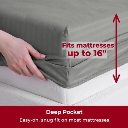 Mellanni Twin Sheets Set - 3 PC Iconic Collection Bedding - Hotel Luxury, Extra Soft, Cooling Bed Sheets - Wrinkle, Fade, Stain Resistant (Twin, Striped Gray/Silver)
