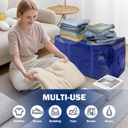 Extra Heavy Duty Moving Bags by [Brand Name] - 8 Pack Sturdy Storage Totes with Strong Zipper & Handles | Dark Blue - 33 Gallon