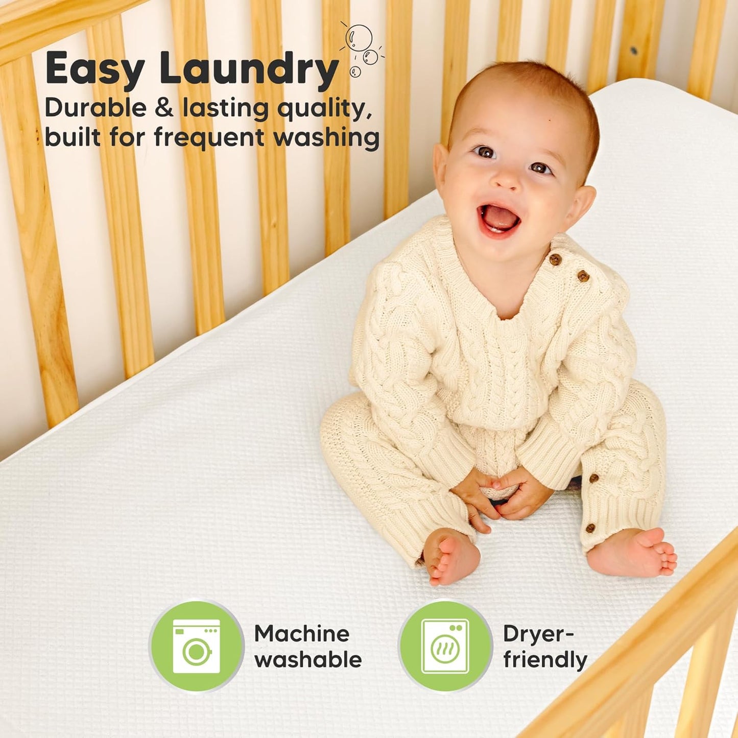 Skiennix Waterproof Crib Mattress Protector - Soft Quilted Cotton Cover, 52" x 28", Machine Washable, Easy Fit
