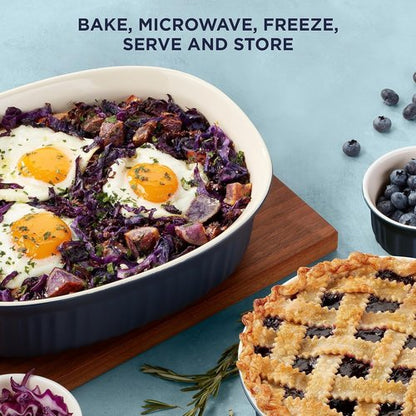 CorningWare 10-Piece Ceramic Bakeware Set - Chip & Crack Resistant | Microwave, Oven, Dishwasher Safe - French Navy