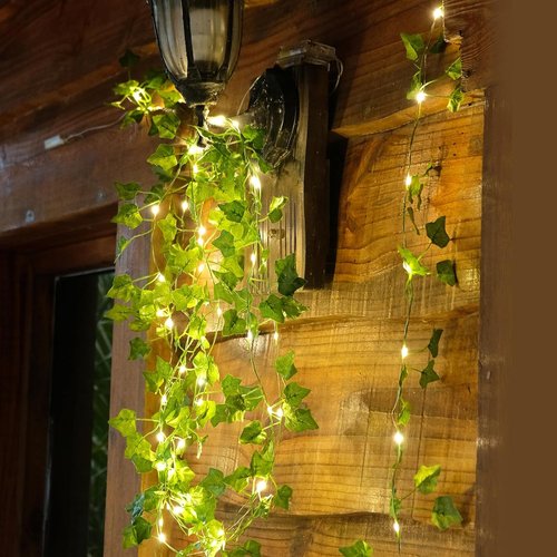 KASZOO Fairy Light Vines - 2 Pack 6.56 Ft Artificial Garland with 40 LEDs | Battery Operated Ivy Decor