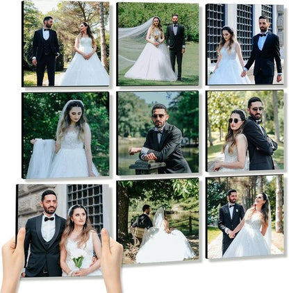 JOXOFO Custom Photo Tiles - Personalized Peel and Stick Picture Frames | 9-Piece Collage Wall Decor Gift