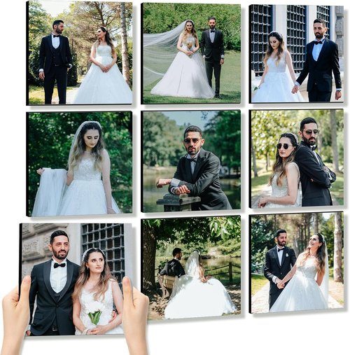 JOXOFO Custom Photo Tiles - Personalized Peel and Stick Picture Frames | 9-Piece Collage Wall Decor Gift