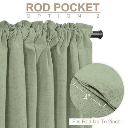 100% Blackout Shield Linen Blackout Curtains for Bedroom 96 Inches Long, Back Tab/Rod Pocket Living Room Drapes, Thermal Insulated Blackout Curtains 2 Panels Set, 50" W x 96" L, Sage