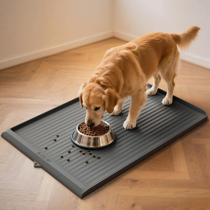 Dog Food Mat - Waterproof Non-Slip Feeding Mat with Raised Edges | 36"x24" Easy to Clean Grey