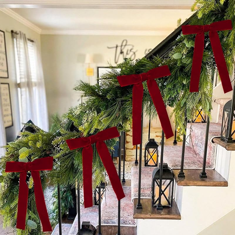 Artmag 24 Pcs Velvet Christmas Bows 5x7 in Burgundy - Rustic Wreath & Gift Decoration (Variation: Burgundy+5 x 7 Inch, Width 1")
