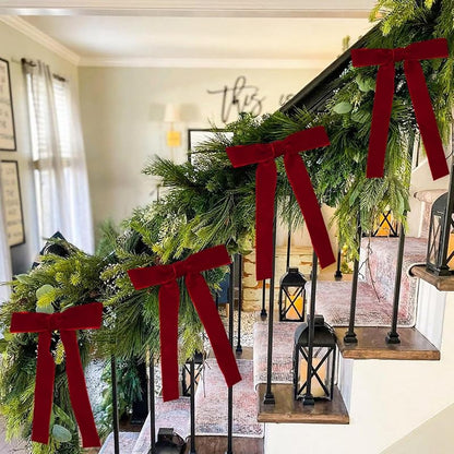Artmag 24 Pcs Velvet Christmas Bows 5x7 in Burgundy - Rustic Wreath & Gift Decoration (Variation: Burgundy+5 x 7 Inch, Width 1")