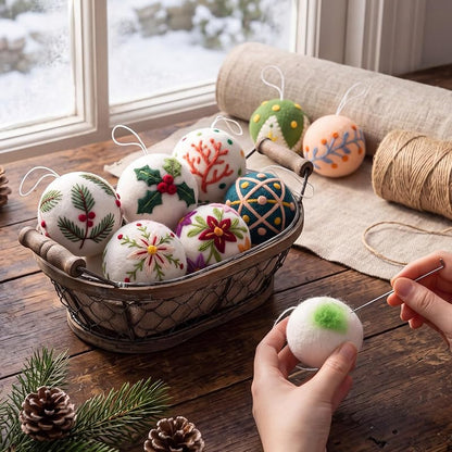 Felted Christmas Ball DIY Kit - 16 Colors, 16 Needles, 16 White Balls for Beginners