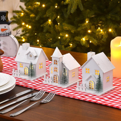 Regine Switzerland Christmas Village Set - 3 White Xmas Houses with Remote-Control LED Candles | Indoor Table Decor