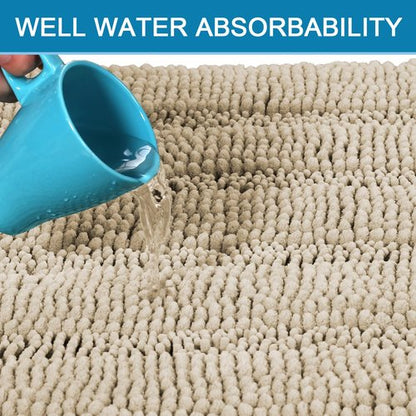 H.VERSAILTEX Bath Mats for Bathroom Non Slip Thick Chenille Striped Bath Rug Absorbent Fluffy Soft Shaggy Rugs Washable Dry Fast Plush Mats for Indoor, Bath Room, Tub - 24" x 36", Fog