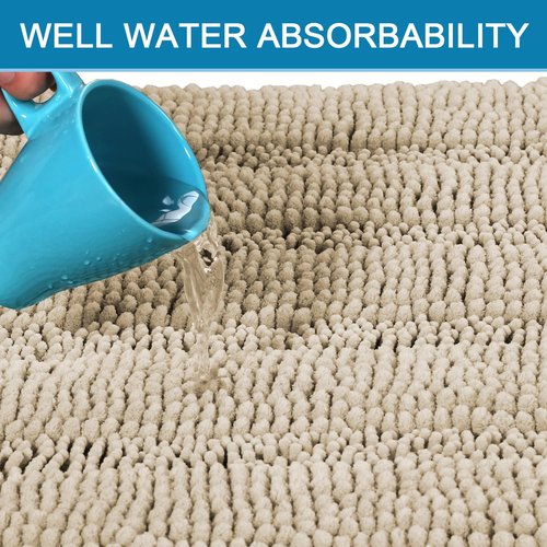 H.VERSAILTEX Bath Rugs for Bathroom Non Slip Bath Mats Thick Chenille Striped Bath Rug Runners 59" x 20" Absorbent Fluffy Soft Shaggy Mats Dry Fast Plush Area Carpet for Bath Room - Fog