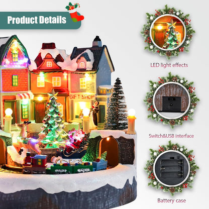 Afirst Christmas Village Houses - Lighted Collectible Figurines with Moving Train & Santa Sleigh | Musical Indoor Display