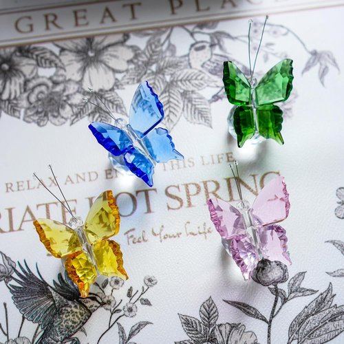 H&D Hyaline & Dora Crystal Butterfly Figurine Set - Elegant Cut Glass Statues with Crystal Ball Base | Pack of 4