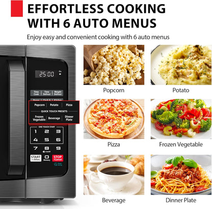 TOSHIBA Microwave Oven - 0.9 Cu Ft Countertop with 6 Auto Menus & Mute Function | Black Stainless Steel