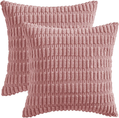 MIULEE Corduroy Throw Pillow Covers - Soft Boho Striped Design | 18x18 Inch Blush Pink Decor for Sofa & Bed