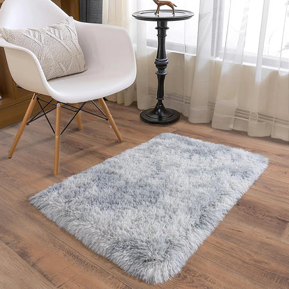 Skiennix Ultra Soft Runner Rug - Non-Slip Rubber Backing & Thick Memory Sponge | 2x3 Feet Light Grey Shag Area Rug