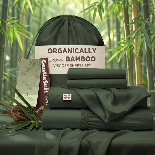 Bedsure Bamboo Viscose Queen Sheet Set - Cooling Luxury Bedsheets for Hot Sleepers | Silky Soft & Oeko-Tex Certified | 18" Deep Pocket [Olive Green]