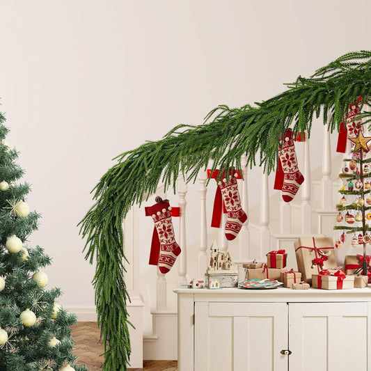 Norfolk Pine Garland - 9 Ft Realistic Faux Pine for Christmas Decor | Perfect for Mantle & Table