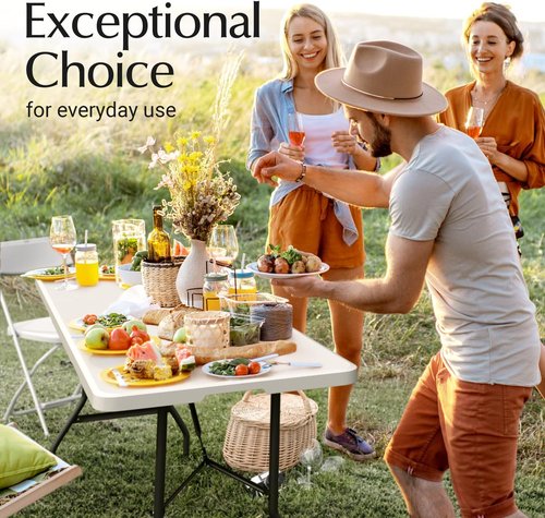 Foldable Table - 6 Feet Heavy Duty with Built-In Handle & Steel Legs | Perfect for Events, Picnics, and More