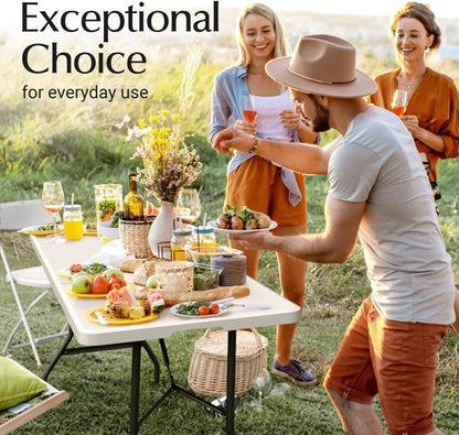 Foldable Table - 6 Feet Heavy Duty with Built-In Handle & Steel Legs | Perfect for Events, Picnics, and More