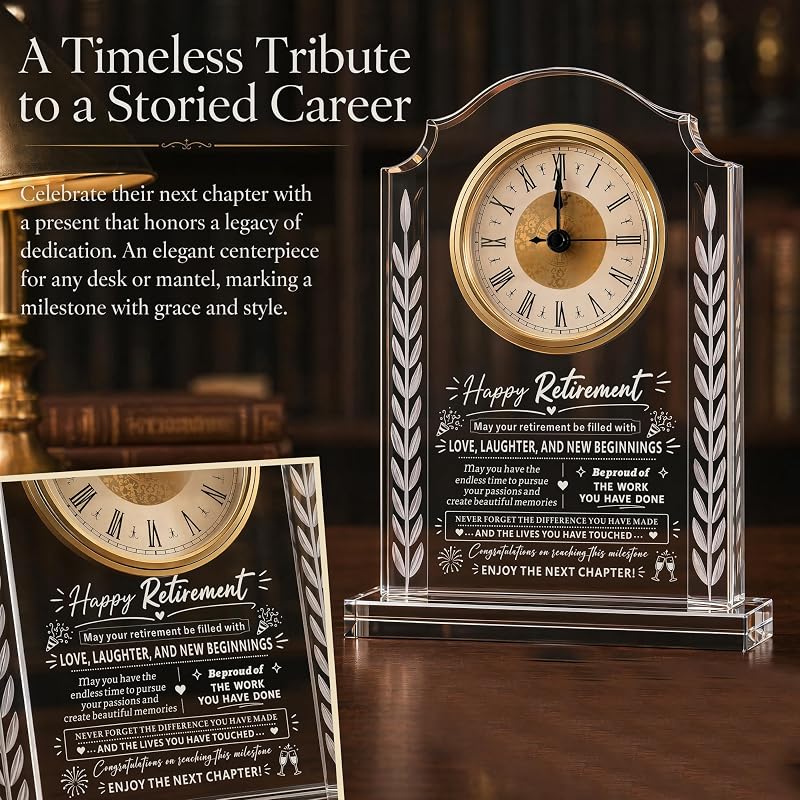 Retirement Gift - Crystal Clock Plaque for Women and Men - Variation: Retirement Gift