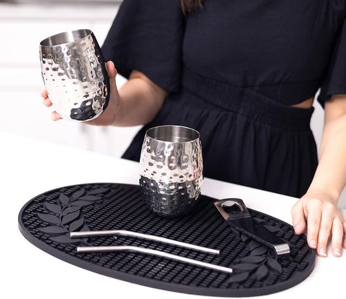 BREKX Set of 2 Bar Mats (18x12 Inches) | Drying Mats for Kitchen/Mimosa Bar Supplies/Home Cocktail Bar Supplies/Insulated Spill Mats for Bars/Non-Toxic