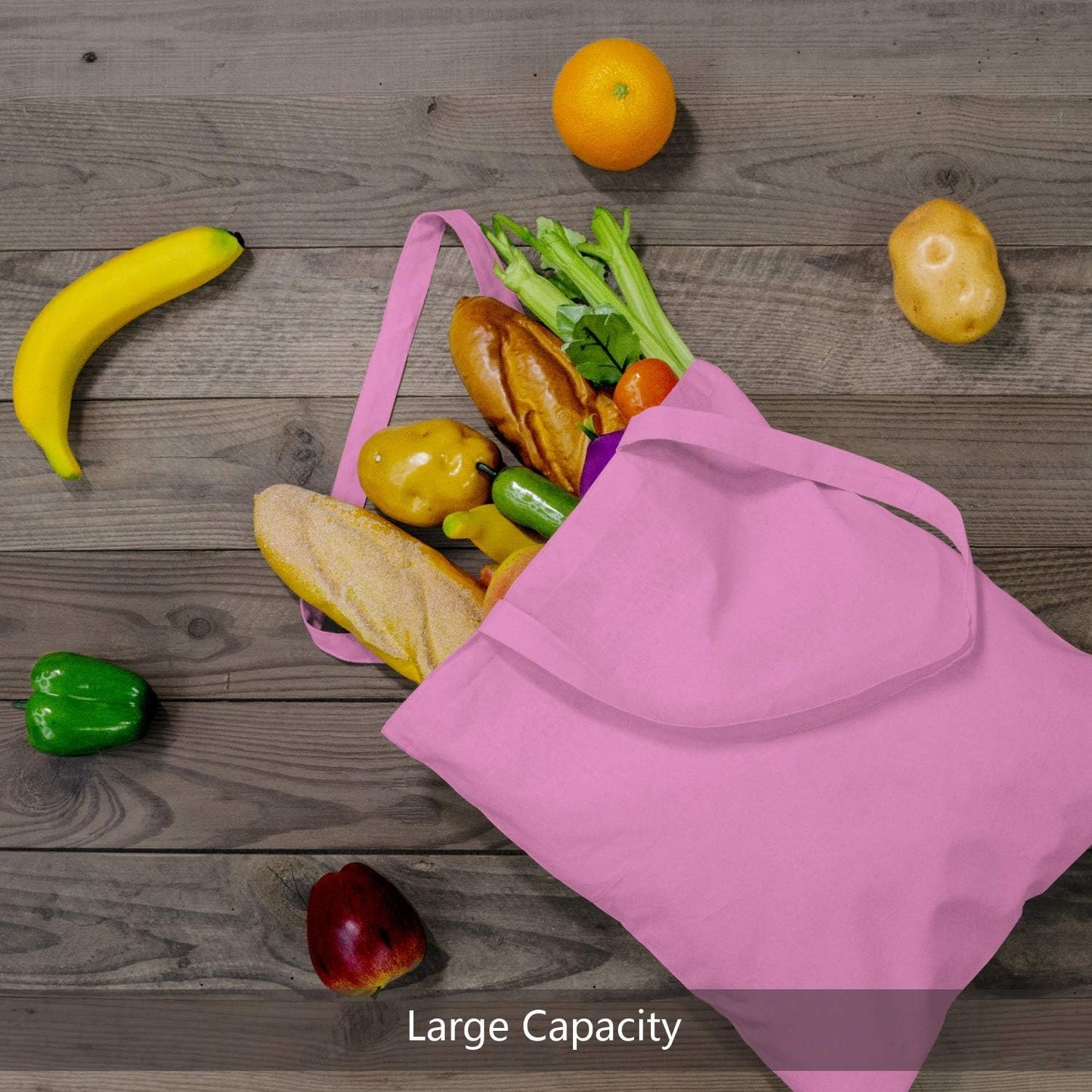 TOPDesign 16"x15" Baby Pink Cotton Tote Bags - 6-Pack Lightweight Reusable Grocery Bags for DIY & Gifts