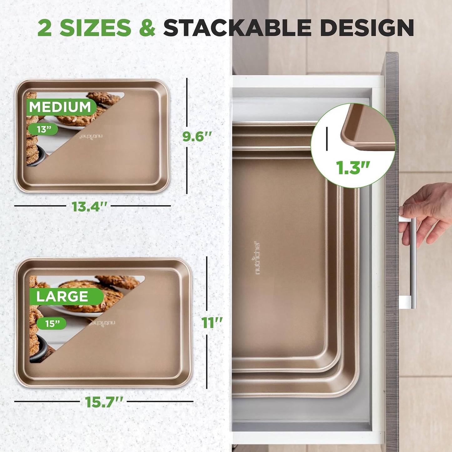 NutriChef Nonstick Baking Sheets - Durable 2-Piece Cookie Sheet Set | Easy to Clean, Oven Safe to 450°F