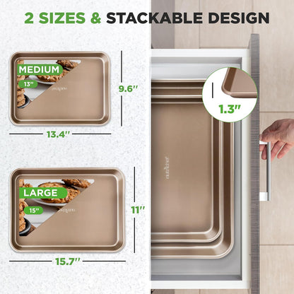NutriChef Nonstick Baking Sheets - Durable 2-Piece Cookie Sheet Set | Easy to Clean, Oven Safe to 450°F