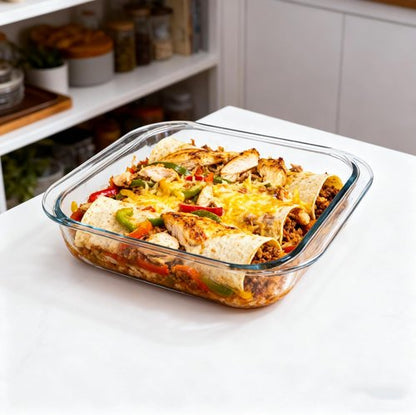 Glass Baking Dish - 2.4Qt Square 9x9 Pan With Oven Mitts - Durable Oven Safe Baking Dish
