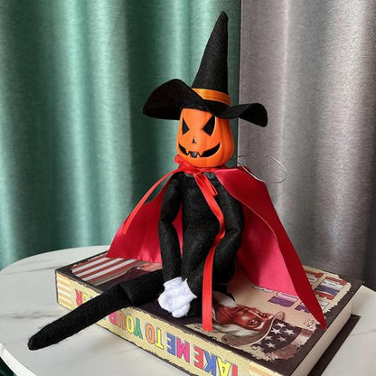 Danoni Halloween Pumpkin Elf Doll - Handmade Pumpkin Toy with Black Hat & Cape for Autumn Decor (Red)