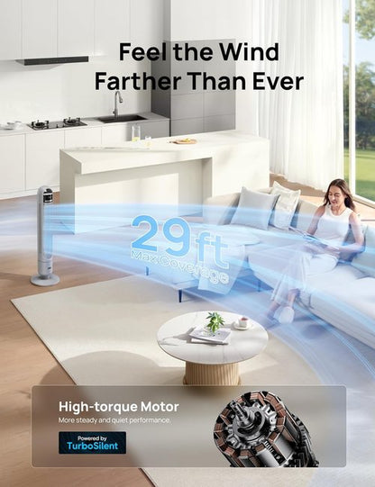 Dreo Tower Fan - 90° Oscillating Standing Fan with 3 Modes, 4 Speeds & 8H Timer - Grey