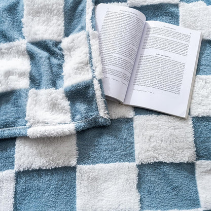 Skiennix Fleece Baby Blanket - 3D Checkerboard Design, Cozy & Fluffy for Infants | 30x40 Inches, Blue