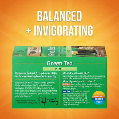 Twinings Green Mint Tea - Refreshing Herbal Blend | 20 Tea Bags for Invigorating Flavor