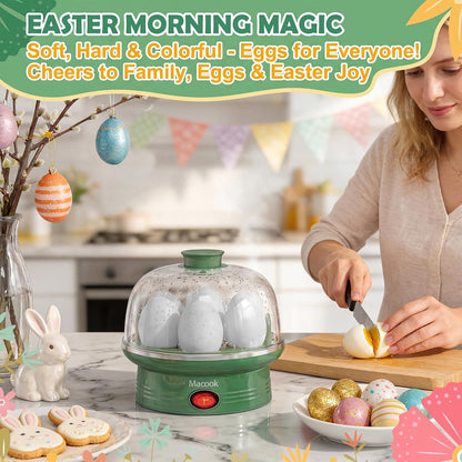 Skiennix Electric Egg Cooker - 7 Egg Capacity with Auto Shut-Off | Spring Green Hard Boiled Egg Maker