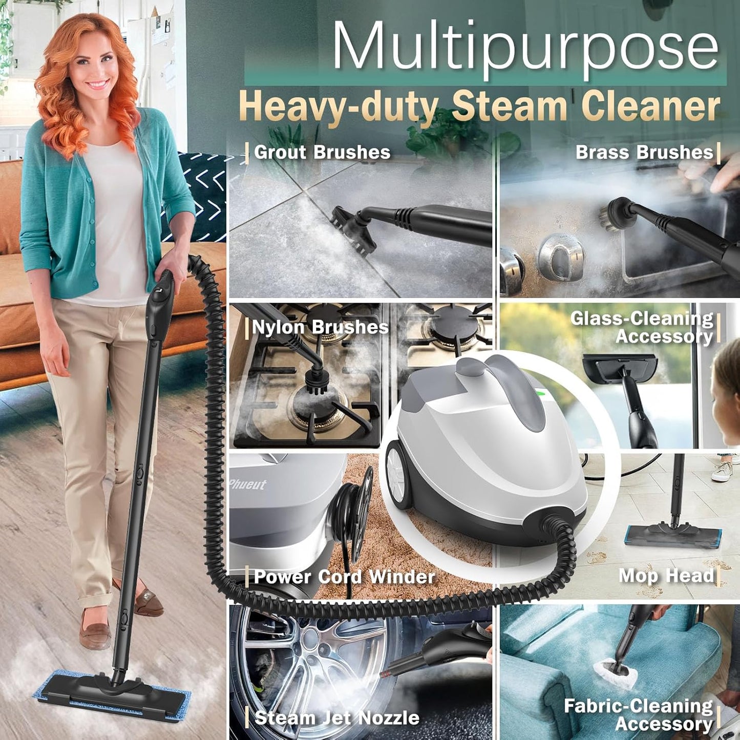 Skiennix Steam Cleaner - 1800W Powerful Multipurpose Mop with 28 Accessories | 1.5L Tank for Chemical-Free Home Cleaning