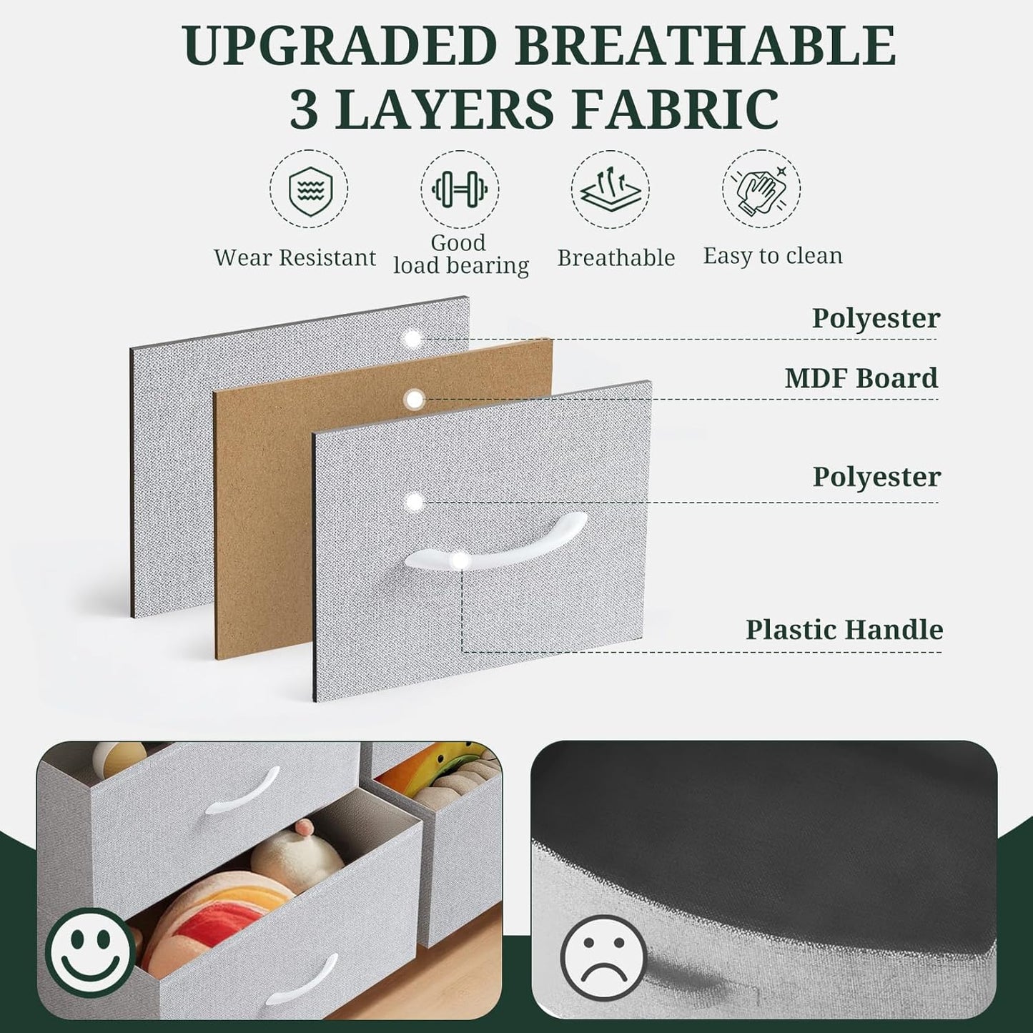 Skiennix 7-Drawer Dresser - Anti-Tip Fabric Storage Organizer with Wooden Top | Light Gray Finish