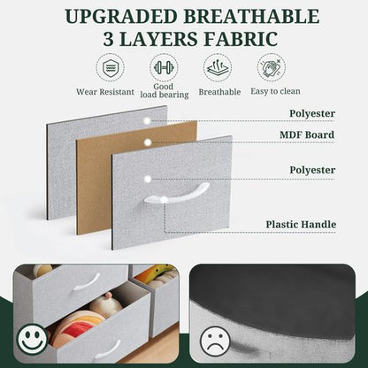 8-Drawer Dresser for Bedroom, Anti-Tip Tall Storage Organizer Chest of Drawers with Wooden Top and Metal Frame Fabric Bins for Closet, Living Room, Hallway, Entryway, Light Gray