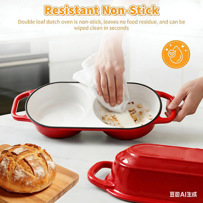 Skiennix Mini Double Dutch Oven - 2.2QT Enameled Cast Iron Pot for Sourdough Baking | Oven Safe to 500°F