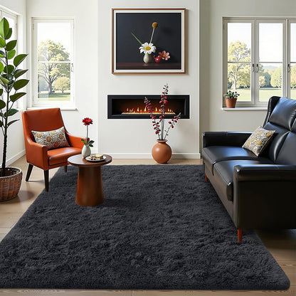 OLANLY Area Rugs - Soft Fluffy Shaggy Indoor Carpet for Living Room & Bedroom | 4x8 Black Design