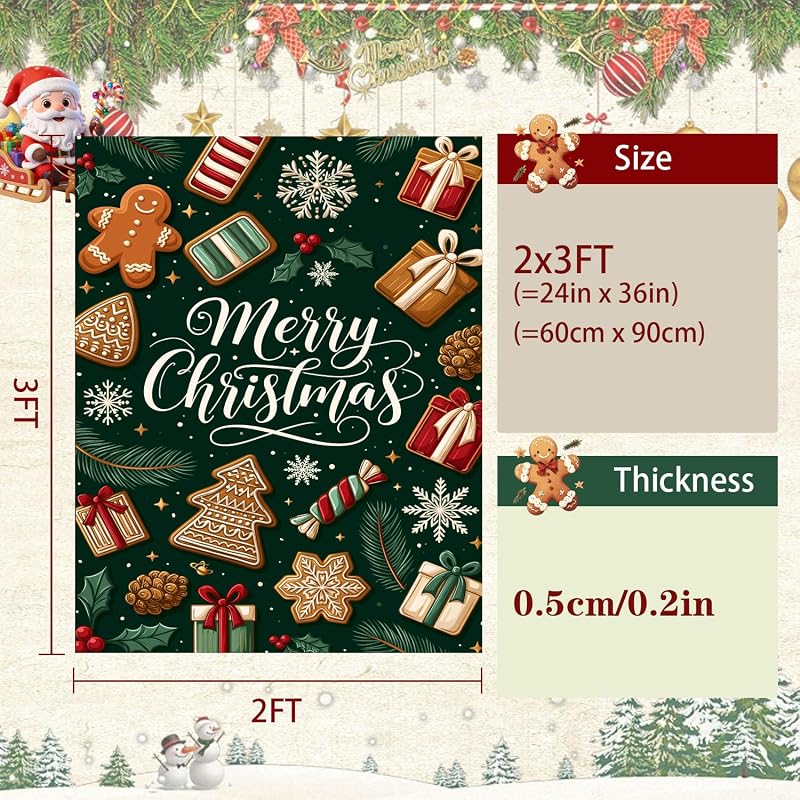 2x3 ft Christmas Rug - Gingerbread Design, Non-Slip, Machine Washable