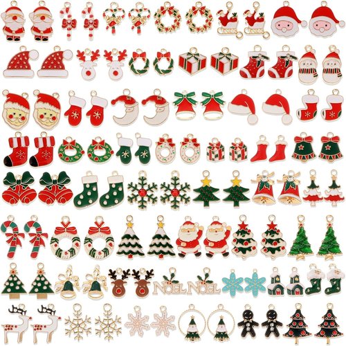 Acejoz Christmas Charms - 100 Pcs Gold Enamel Jewelry Pendants for Bracelets & Earrings